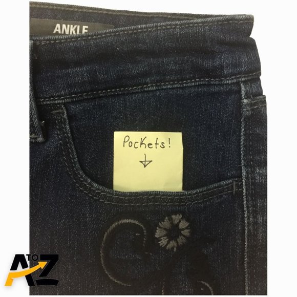 Style & Co Denim Womens Pants SIze 8 Petite Straight Leg Ankle Pockets Flower - Picture 7 of 13